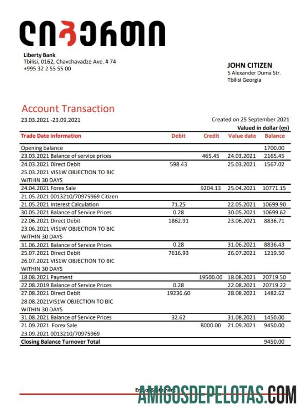 Exemplo de PDF do Excel do Georgia Liberty Bank